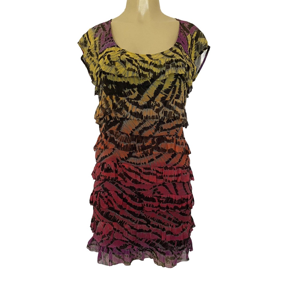 DIANE VON FURSTENBERG Tie Dye Silk Chiffon Cordoba Mini Tiered Dress Mul…